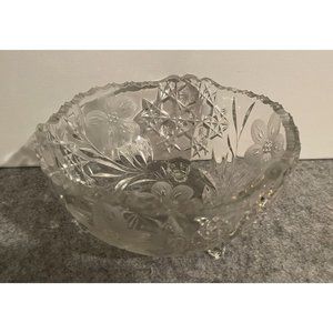 1 Cut Glass EAPC Footed Frosted Bowl With Flowers  7.50 x 4 "  #1339
